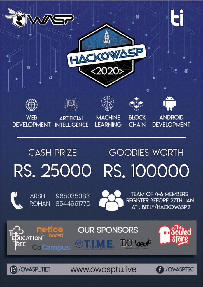 Hackathon of the year 2020 on 1st and 2nd February at Thapar Institute