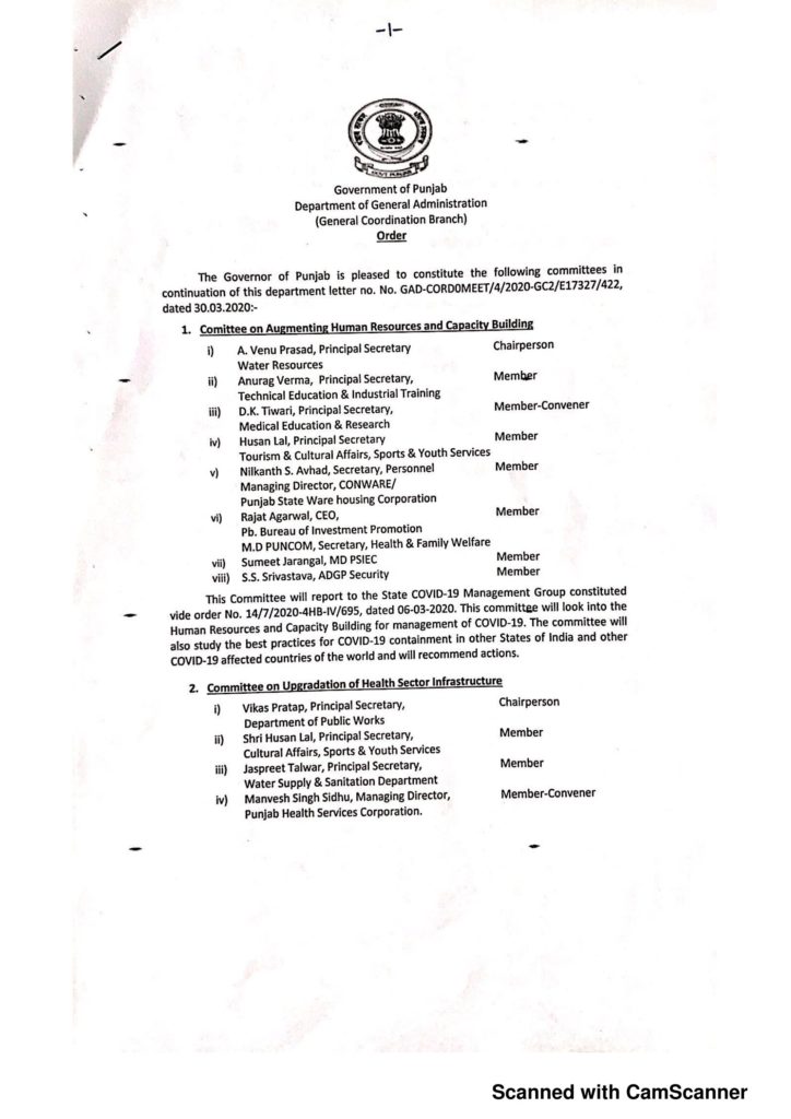 Covid 19-Punjab govt constituted two committees-senior IAS officers made chairman