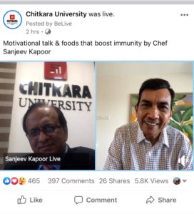 Chitkara University hosts Chef Sanjeev Kapoor for a motivational talk on lockdown & foods that boost immunity