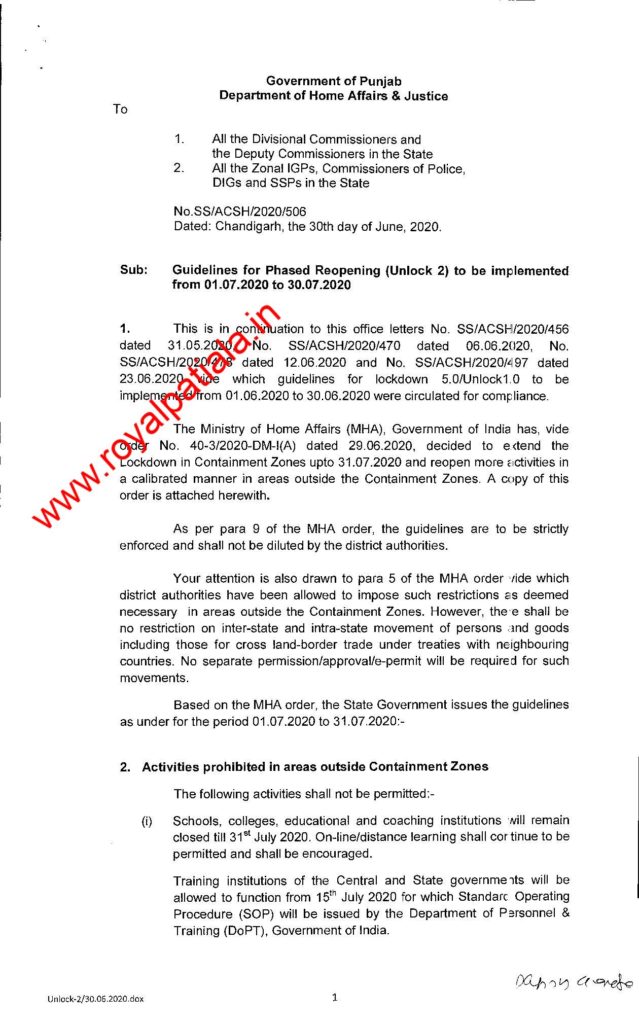 Punjab govt issues details of Lockdown 2.0 guidelines