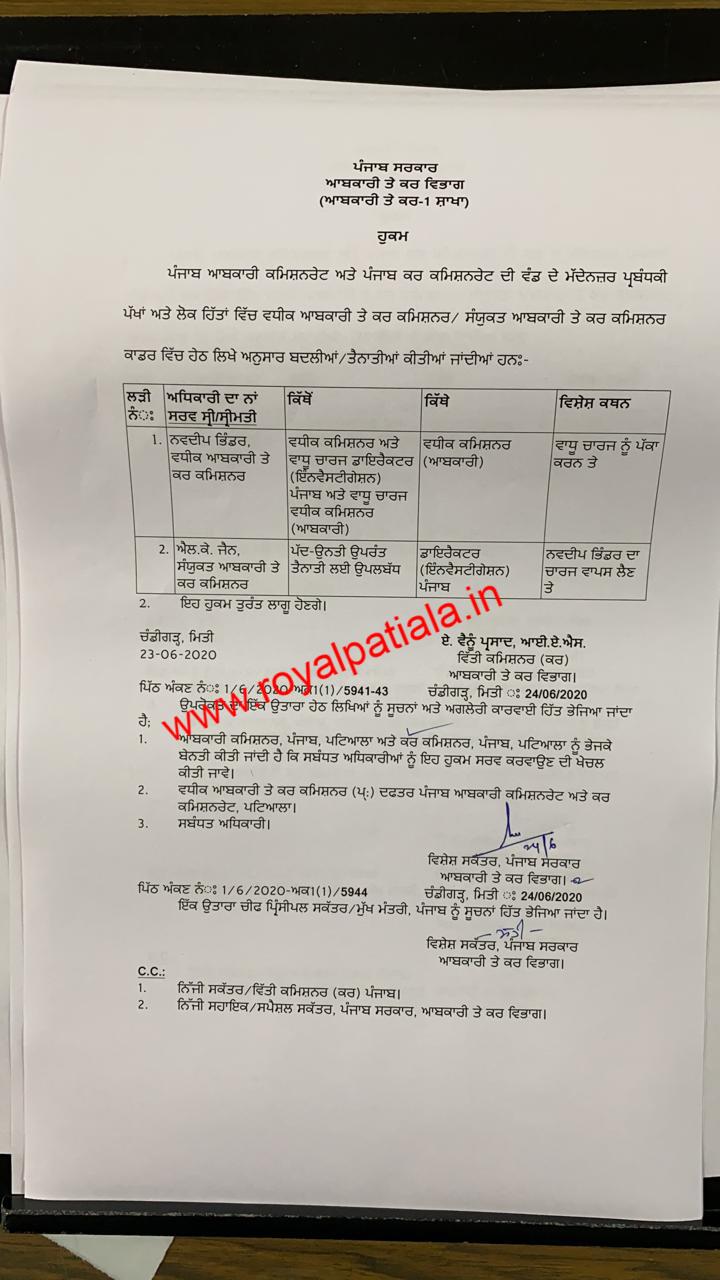 Punjab excise additional/ joint commissioner officers transferred