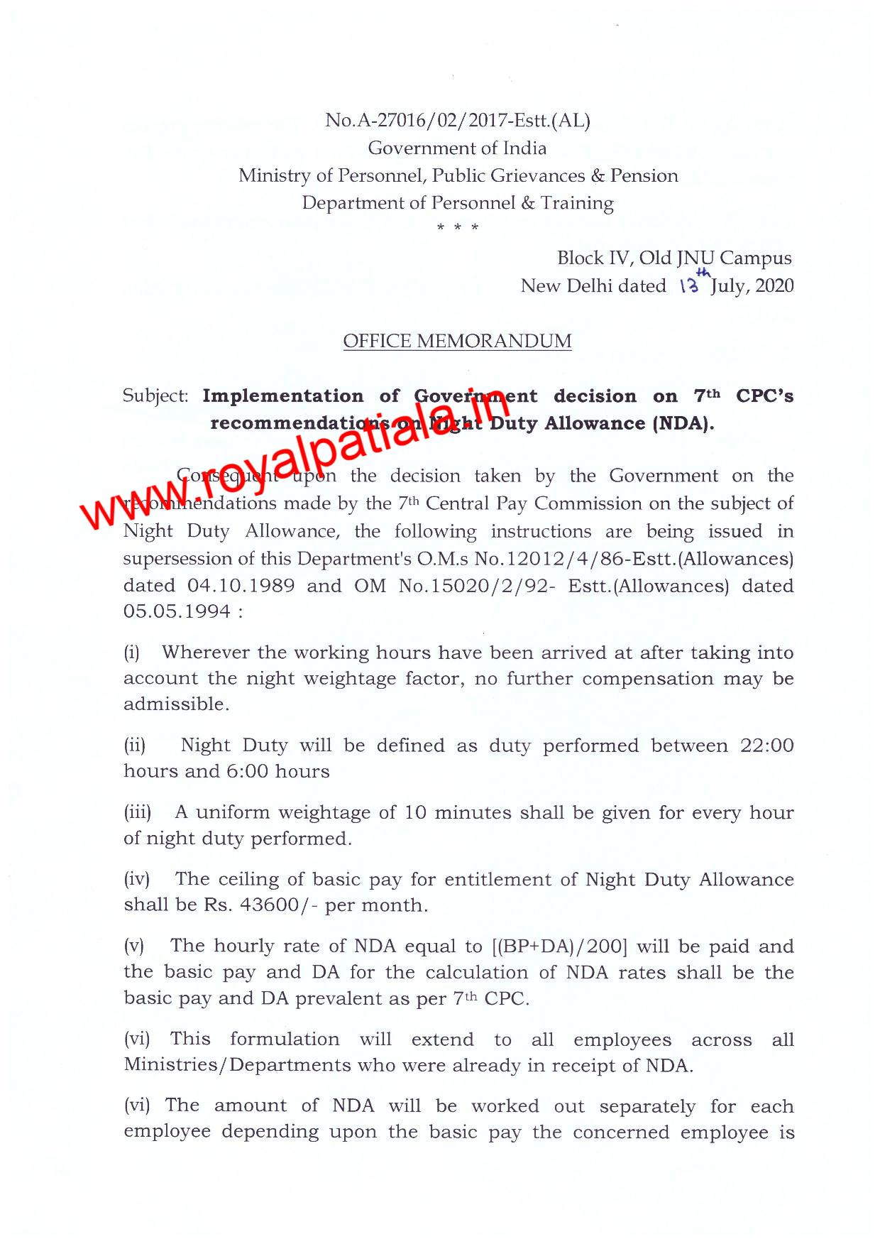 Good news for Central Government Employees; govt changes Night Duty Allowance rules