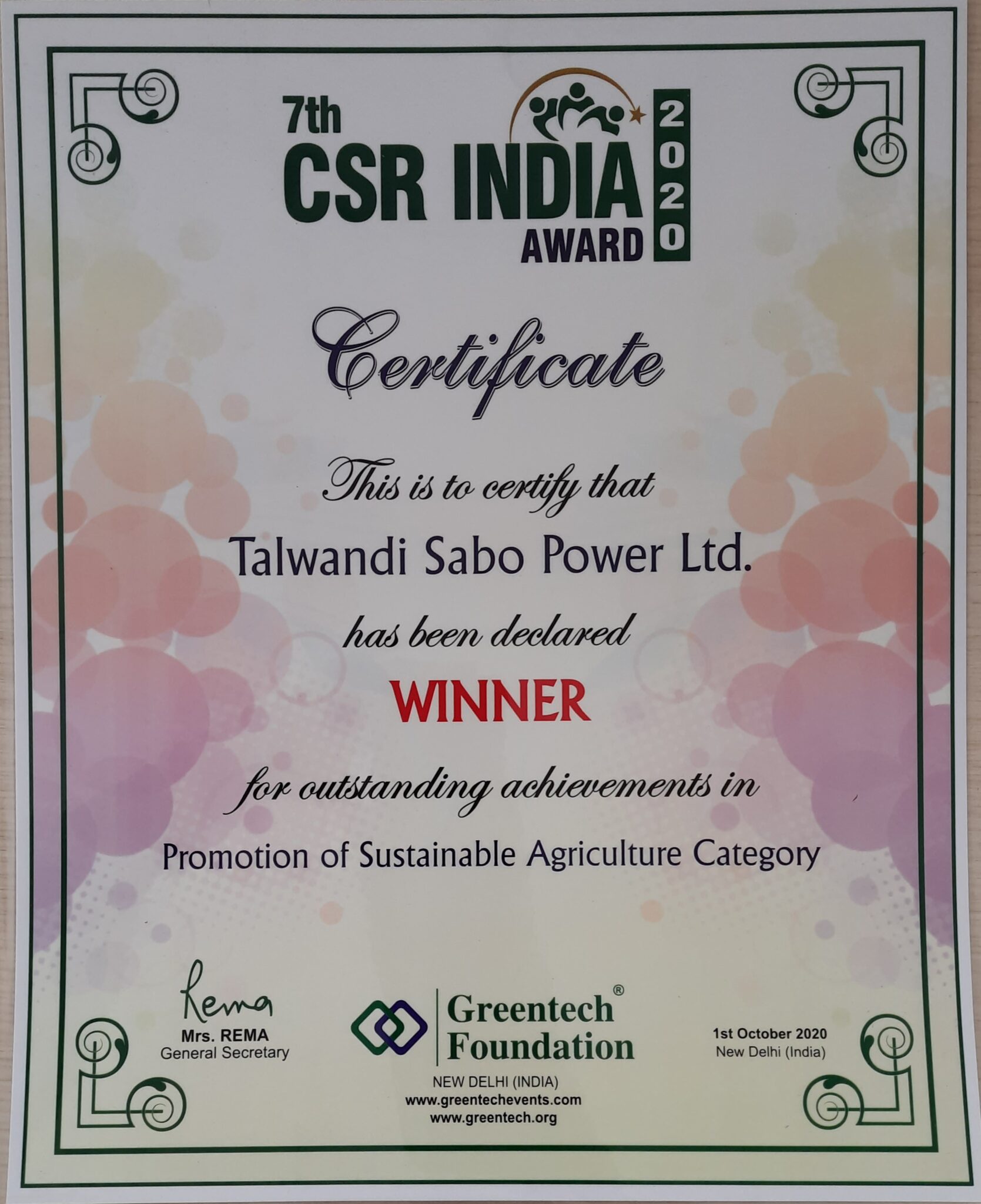 TSPL wins award for promoting sustainable agricultural practices in rural Punjab