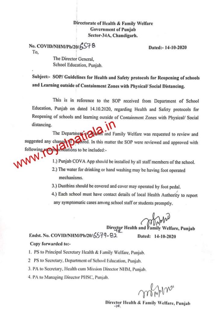School re opening-Punjab govt issues SOP’s for teachers, schools 