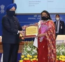 Pad woman Aman Preet IRS honoured for her social work by Hardeep Singh Puri
