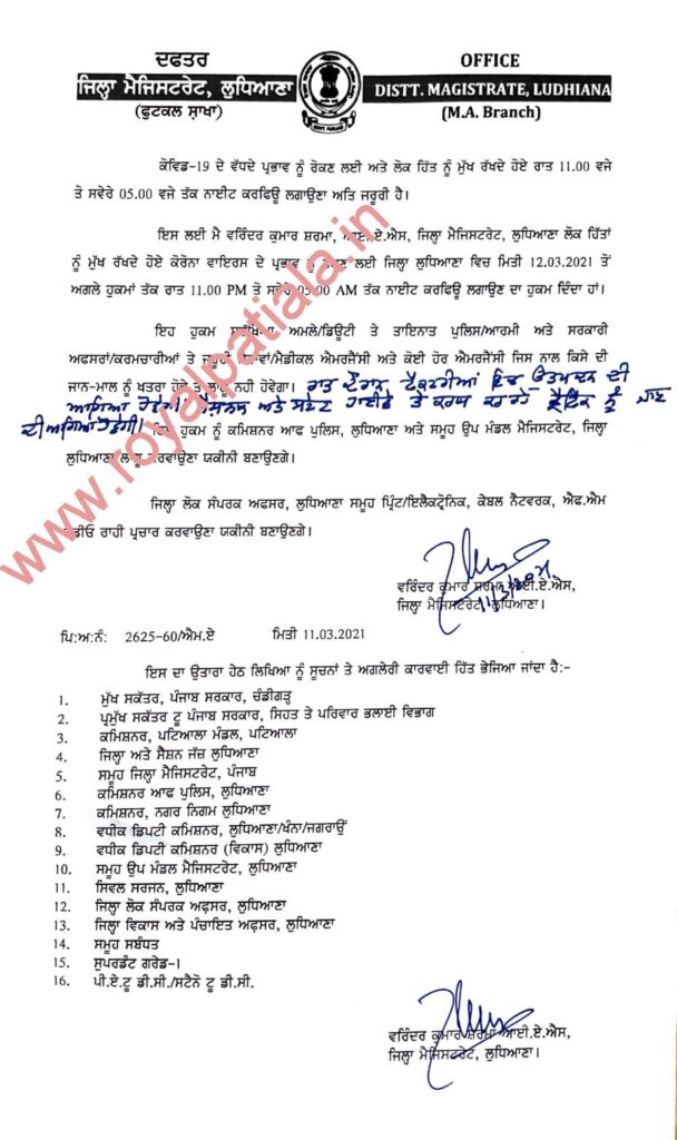 Ludhiana administration issues new orders; night curfew imposed