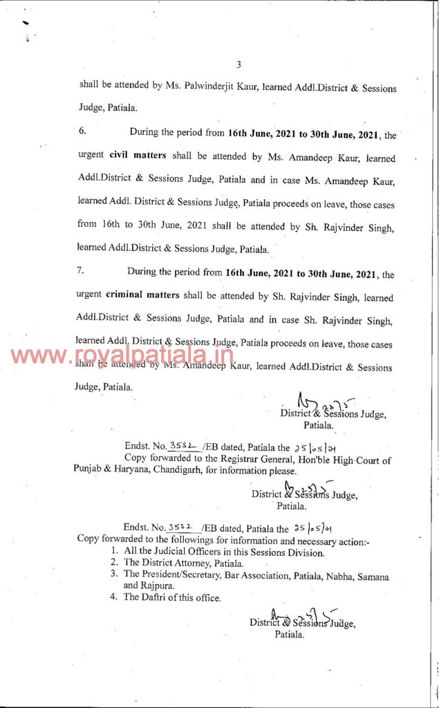 Patiala district & sessions judge releases summer vacation schedule of judges