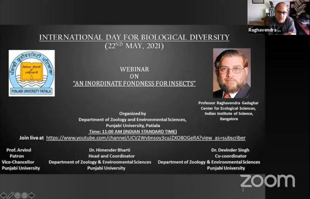 Punjabi university Zoology department organized Webinar on “International Day for Biological Diversity”