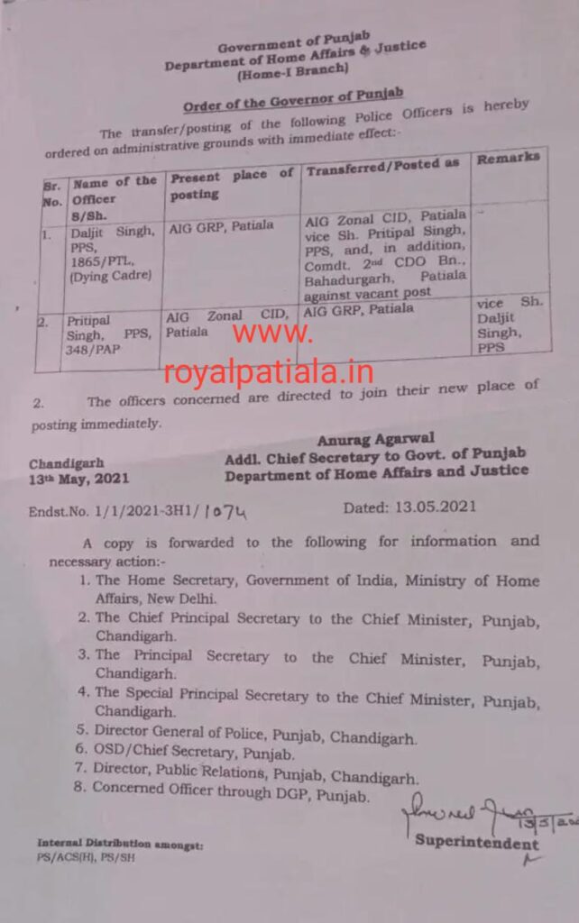 Minor reshuffle in Punjab police: 2 PPS transferred