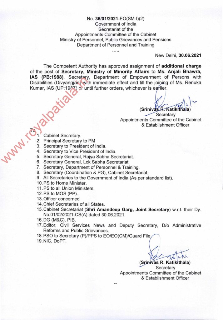 Punjab cadre senior IAS officer gets additional charge