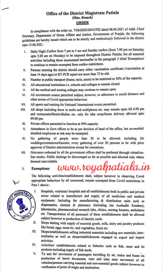DC Patiala issues new restriction orders