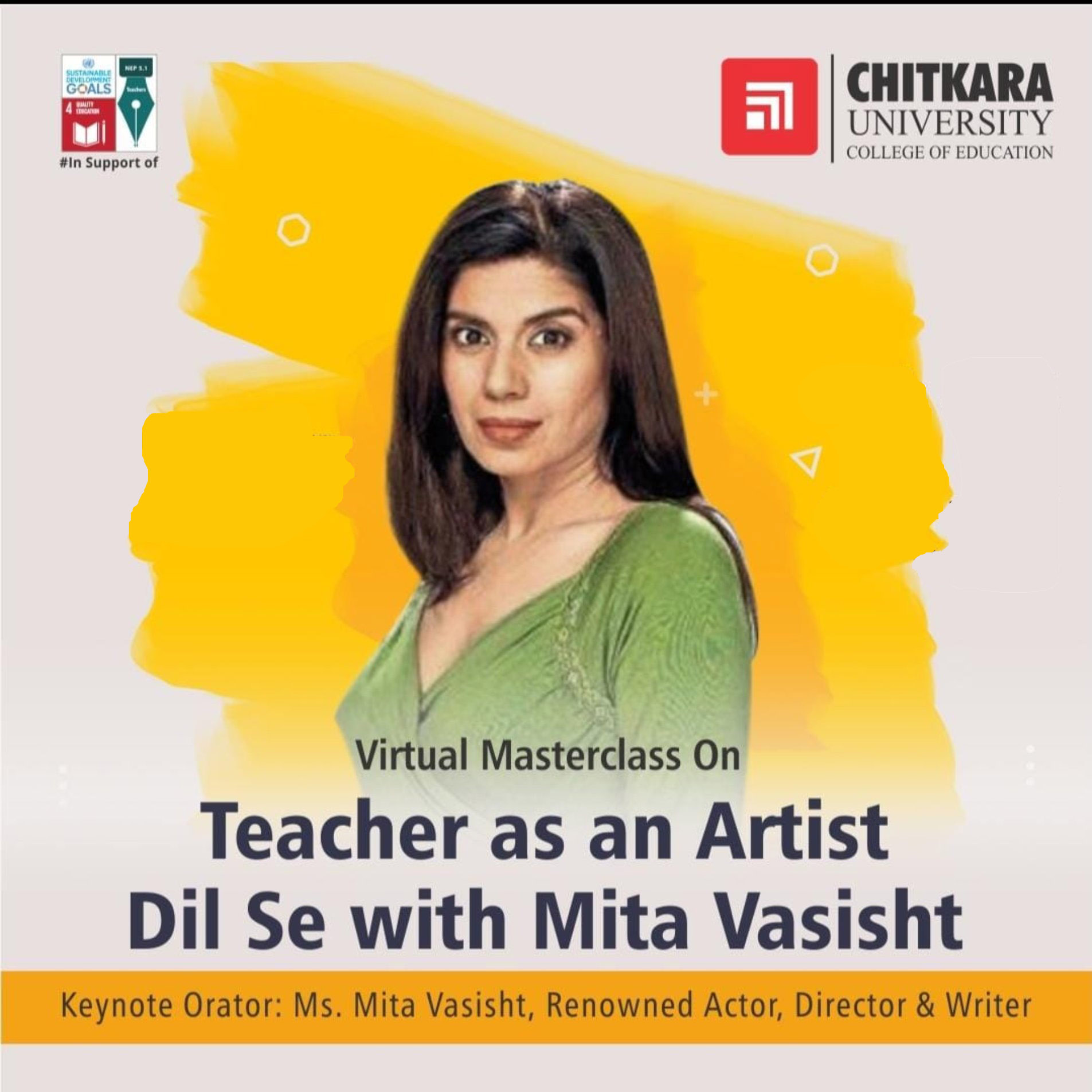 Actress Mita Vasisht addresses budding teachers, faculty of Chitkara