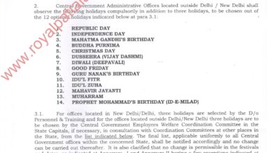 Govt issue holidays list during the year 2022
