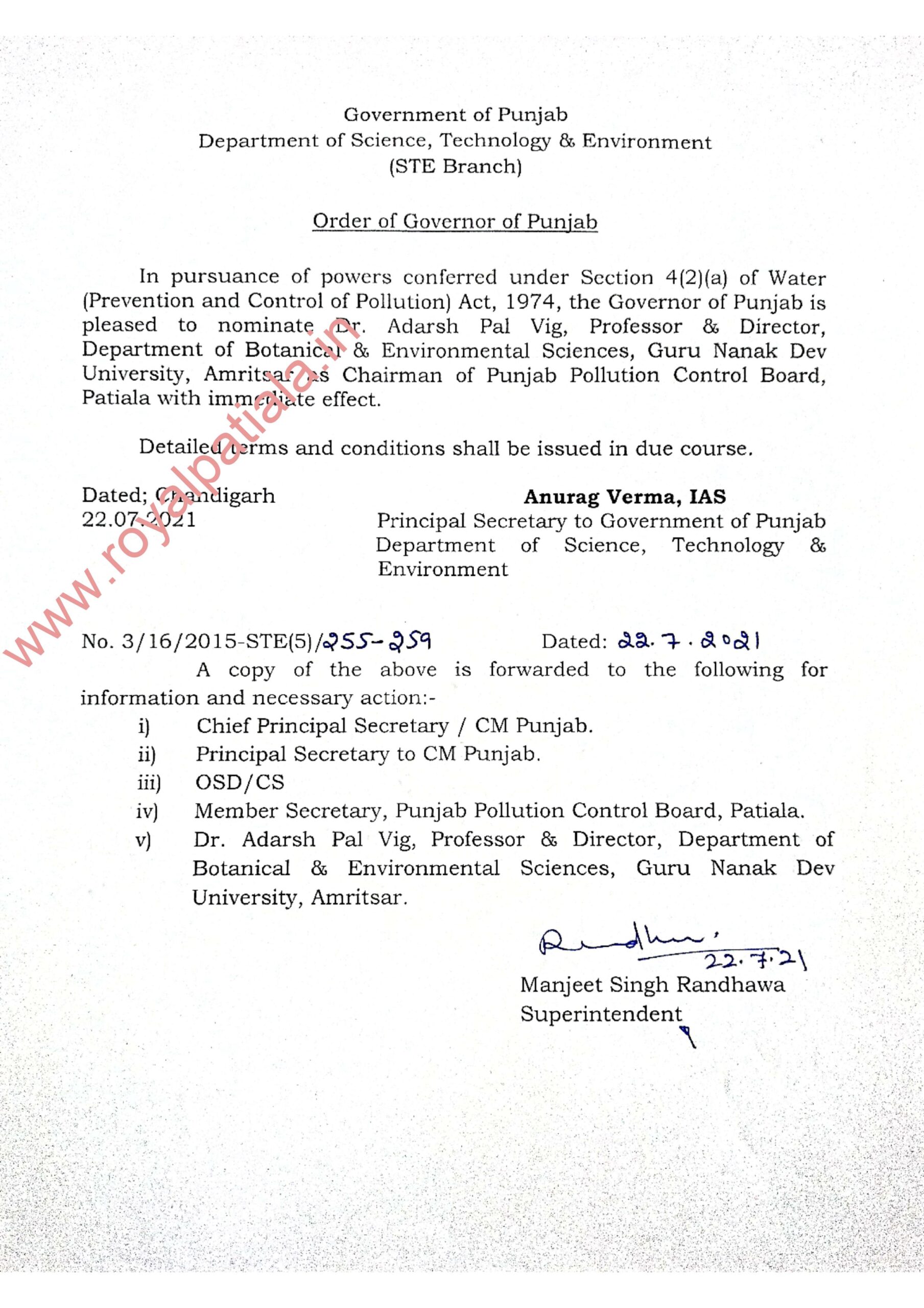 Punjab Pollution Control Board gets new Chairman