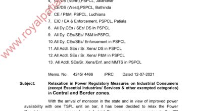 PSPCL relaxes Power Regulatory Measures for Industries