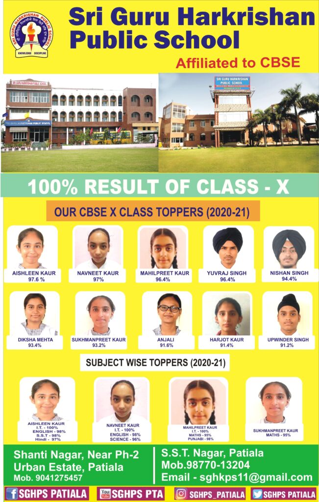 Sri Guru Harkrishan Public School achieved outstanding class 10th result