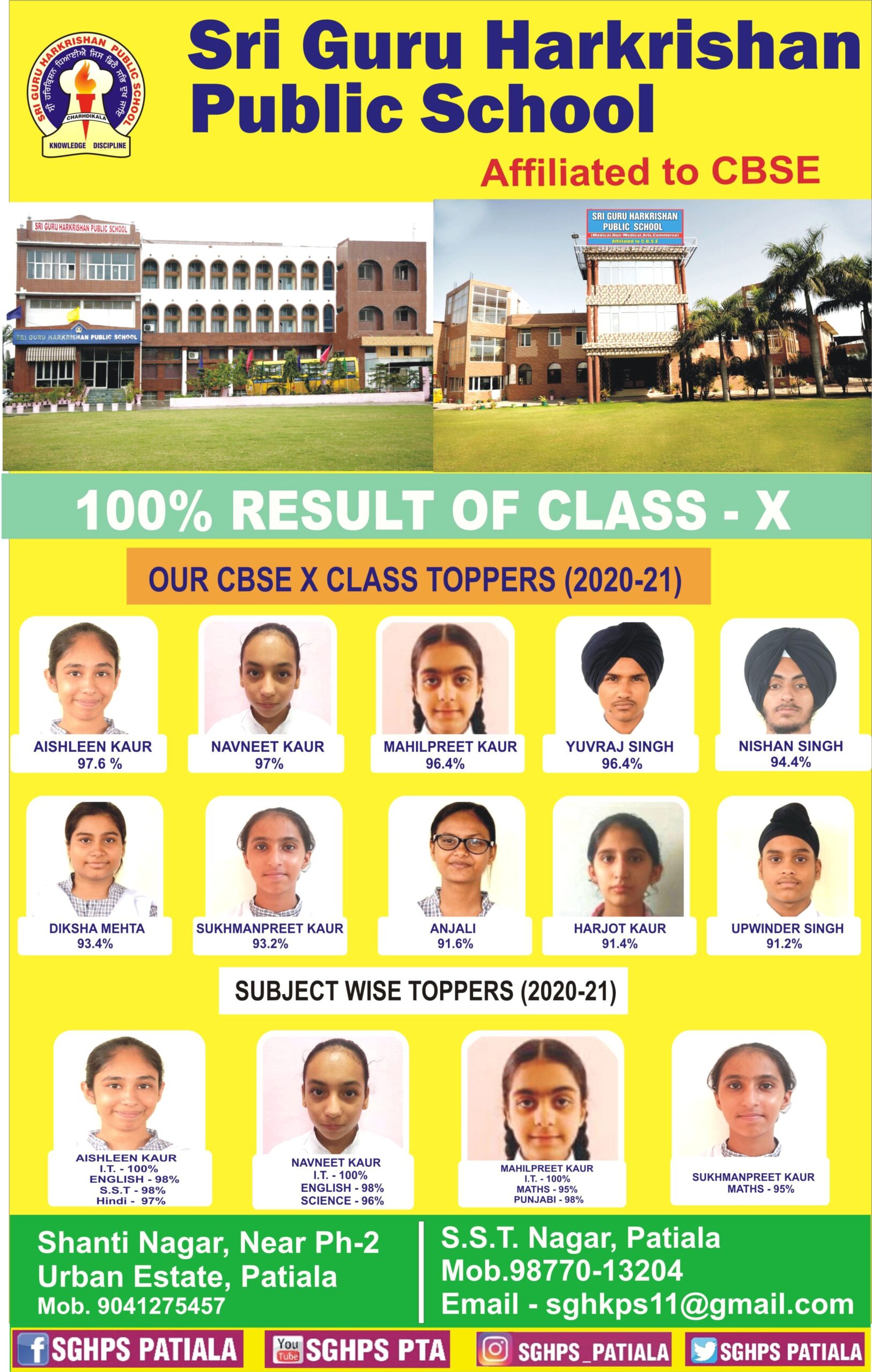 Sri Guru Harkrishan Public School achieved outstanding class 10th result