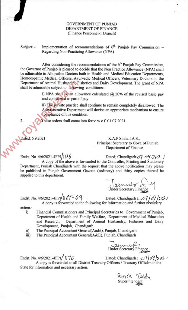 Punjab govt announces NPA allowance to doctors