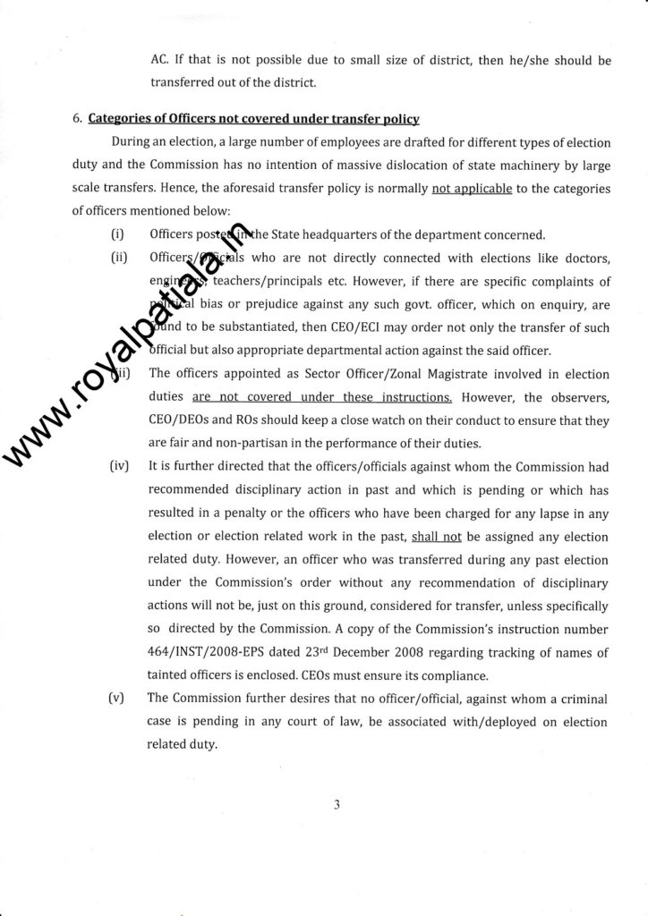 Election commission releases instructions related to postings & transfers of officers in Punjab