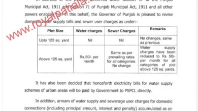 Punjab govt notified water, sewerage revised user charges