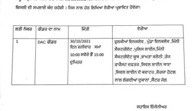 Patiala October 30 power shutdown schedule released by PSPCL