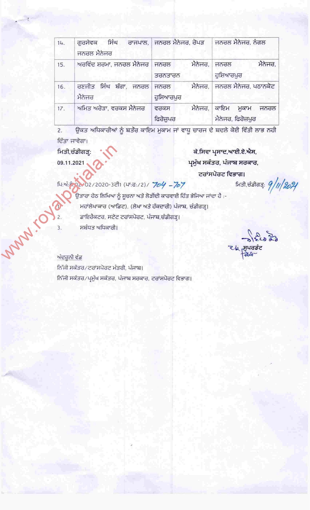 Punjab transport department issue transfer orders of 17 officers
