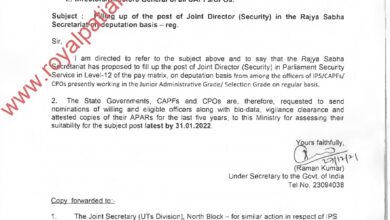 MHA demanded nominations of officers for Jt director (Security) Rajya Sabha
