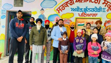 Jasbir Singh, Gurjant Singh distributed track suits to students of Govt School Akaut