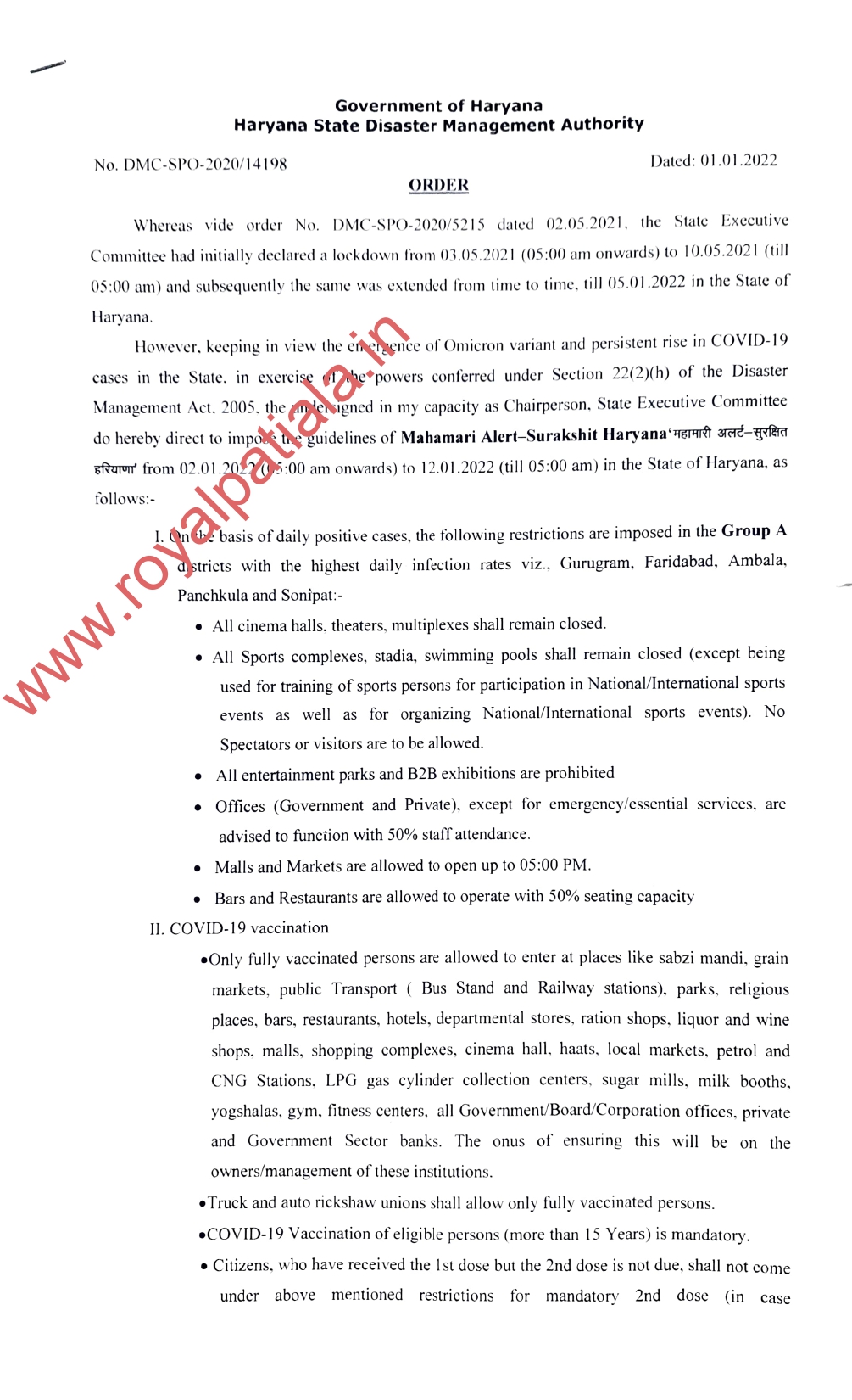 Covid restrictions- Haryana government issues “Mahamari Alert- Surakshit Haryana”