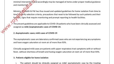 Government Issue revised guidelines for home isolation of Covid 19 cases