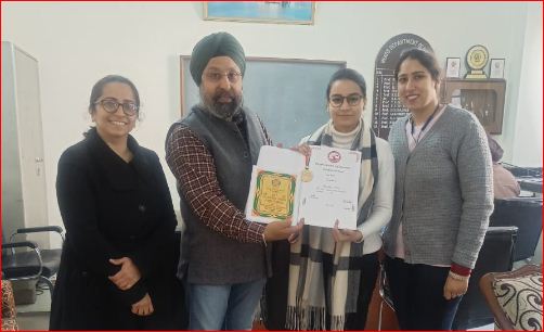 Harpreet Kaur of GNDU awarded with Young Scientist Award