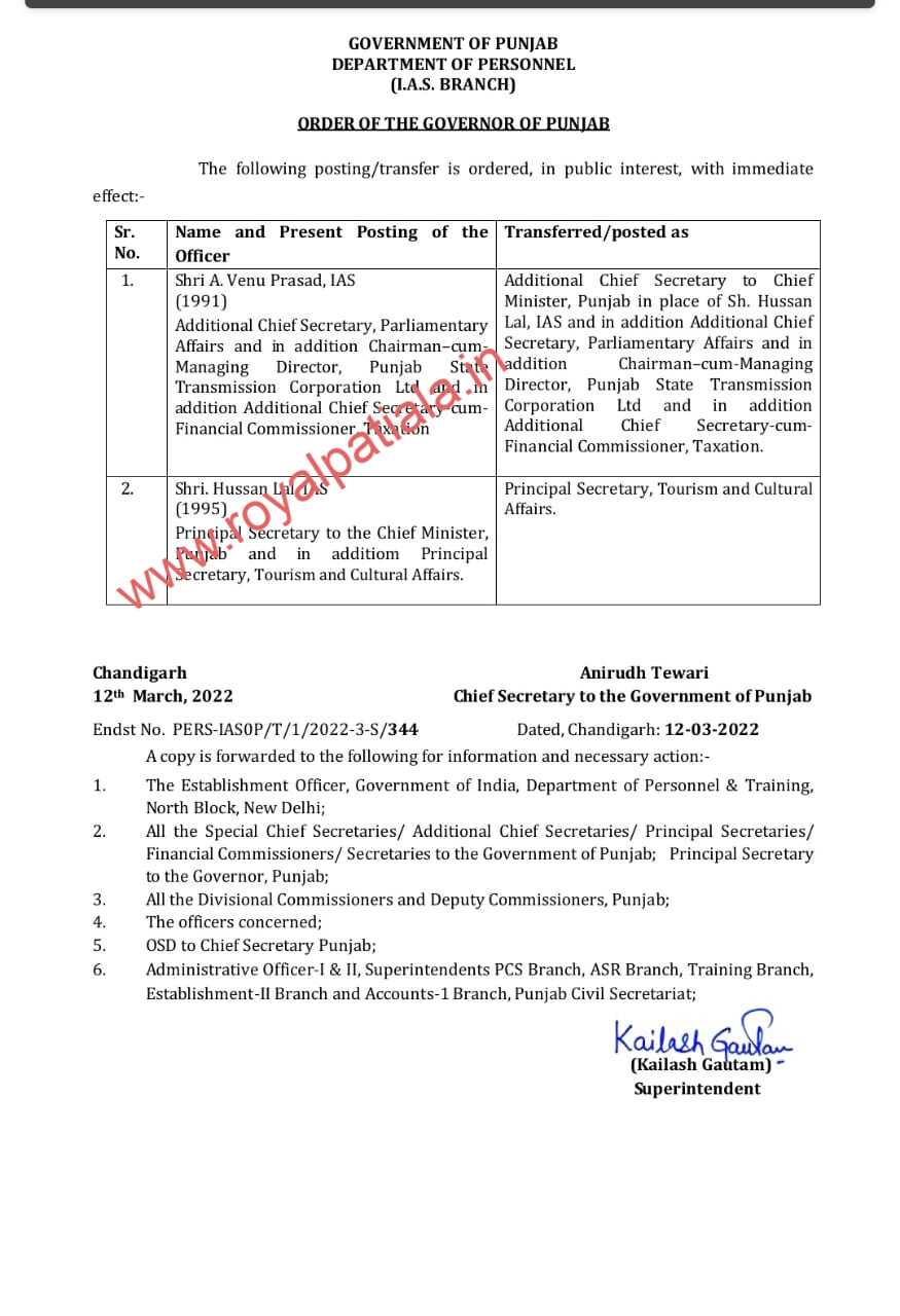 First transfer order- 2 IAS officers transferred in Punjab