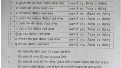 Houses allotted to Punjab ministers in Chandigarh