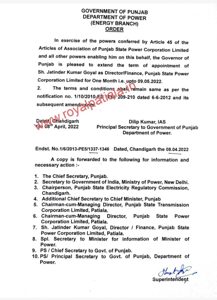 Punjab govt extends PSPCL director’s term