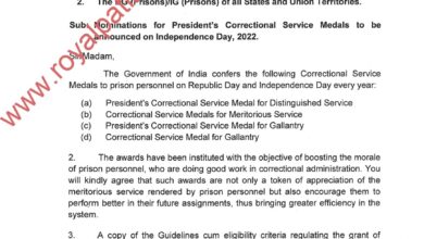 MHA invited nominations from Prison Personnel for doing meritorious work