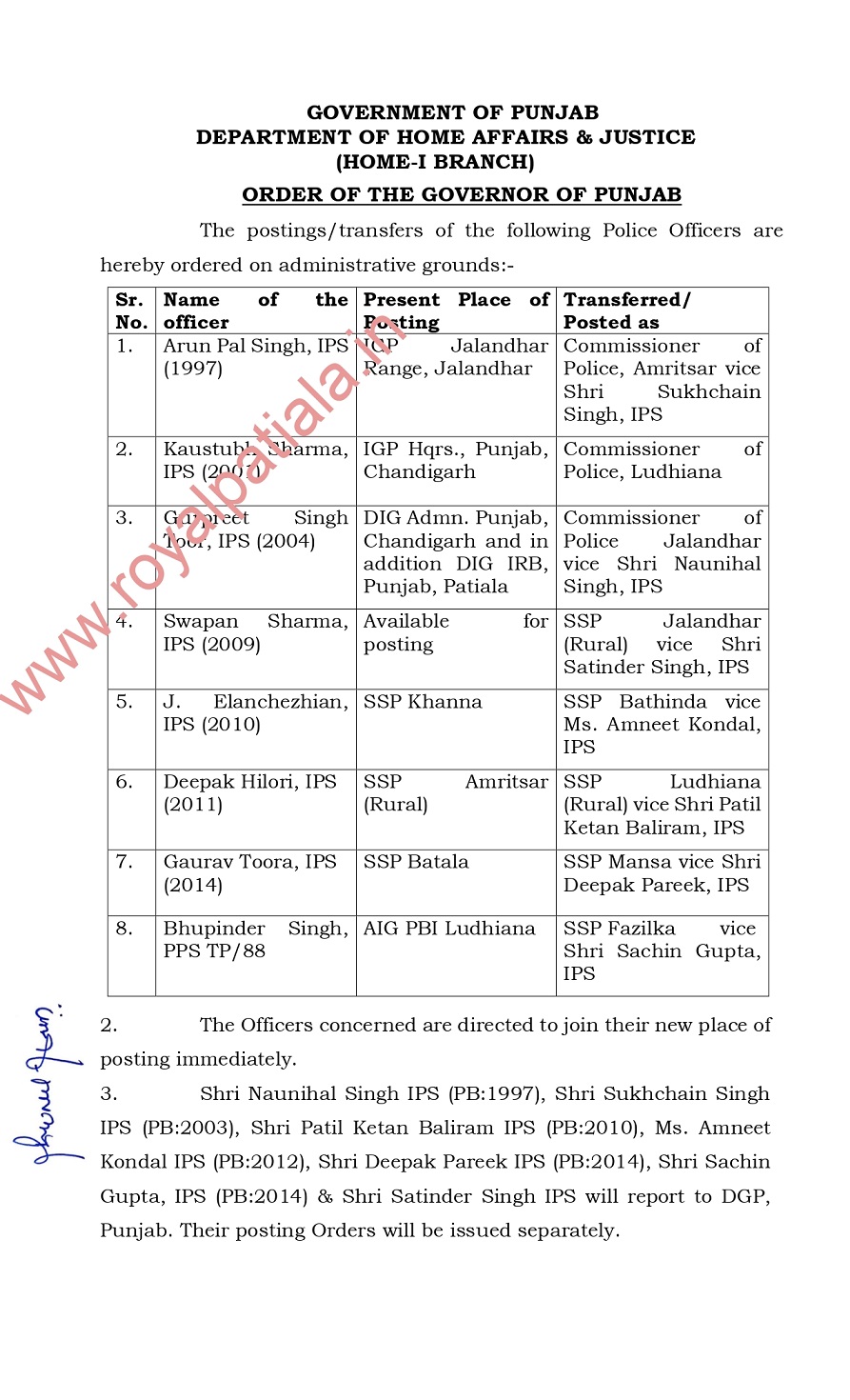 Punjab police transfers - Commissioner’s, SSPs transferred ; First PPS appointed SSP in Punjab