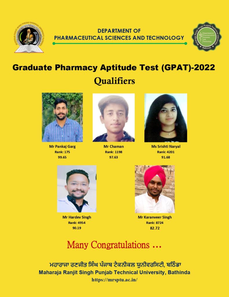 MRS-PTU scholars glitter in national level GPAT exams conducted by NTA