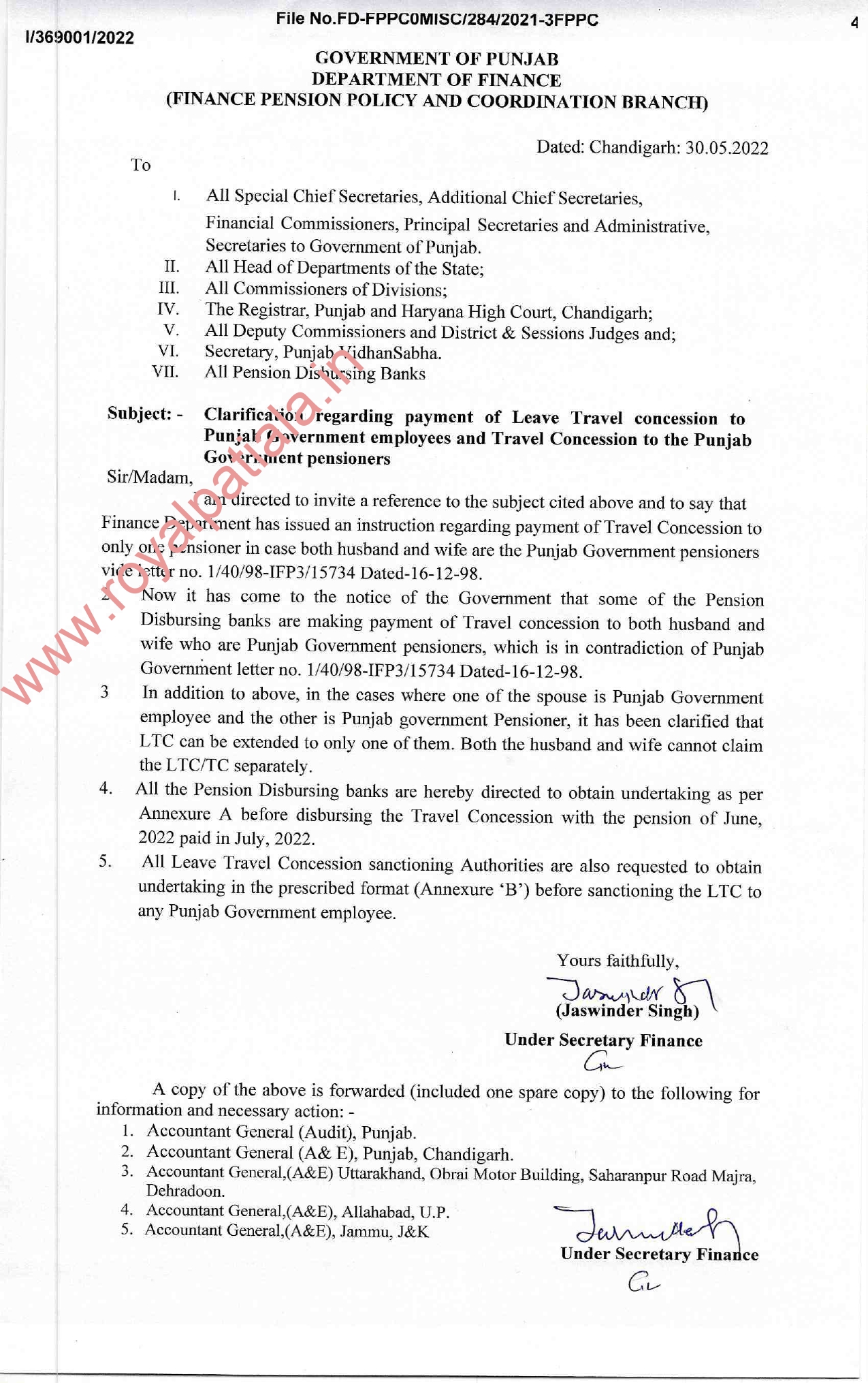Punjab govt issue clarification on payment of LTC and TC to pensioners 