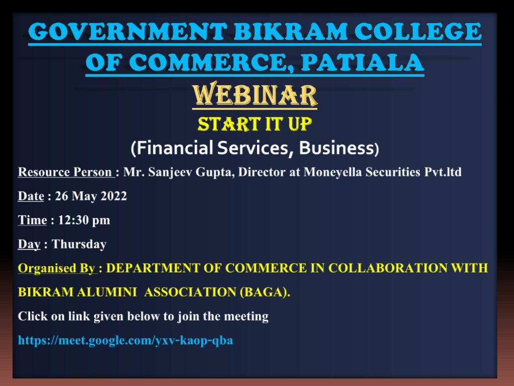 Govt. Bikram College of Commerce organized Webinar- Start It Up for students
