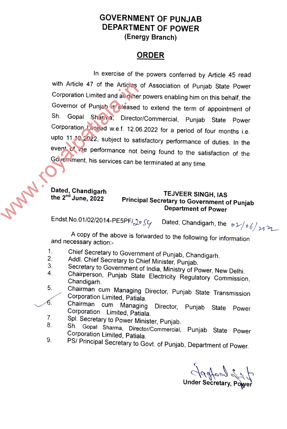 PSPCL, PSTCL directors term extended by Punjab govt