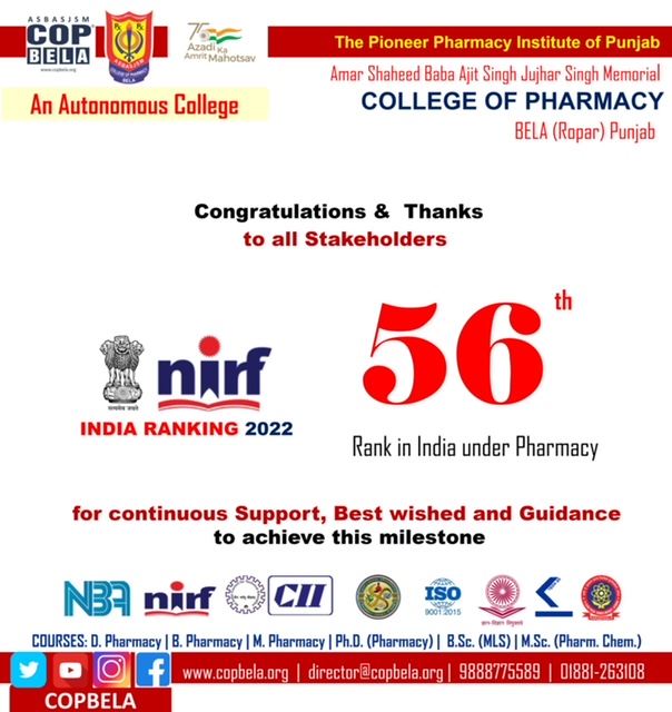 Bela Pharmacy college ranked 56th in the country