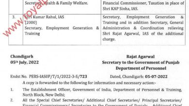 1 ACS, 2 Secretary Level IAS officer transferred in Punjab