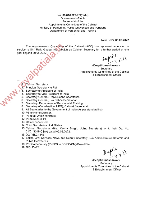 Cabinet Secretary of India appointment; ACC issued order