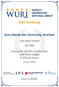 Guru Nanak Dev University among the Top University of the World- WURI 2022
