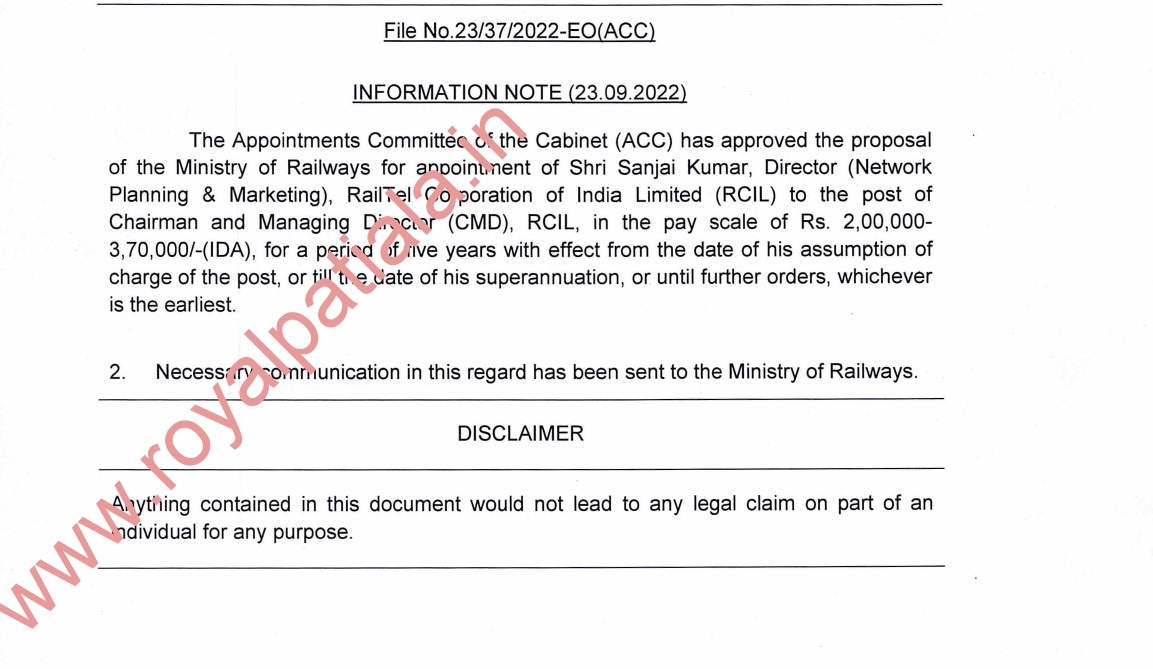 RailTel Corporation of India (RCIL) gets new CMD
