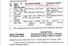 Punjab Vigilance Bureau transfers; four officers transferred