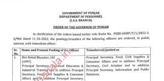 3 IAS transferred in Punjab; govt rectifies its gaffe in today’s order