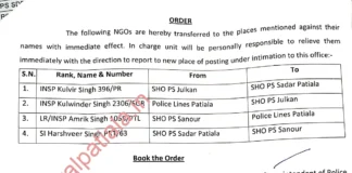 SHO Transfers-SSP Patiala issues transfers orders of SHO’s