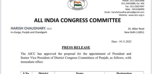 Punjab congress release ‘District Congress President” list