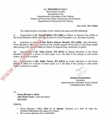 1998 batch bureaucrat appointed as OSD in Prime Minister Office; three IFS appointed in PMO